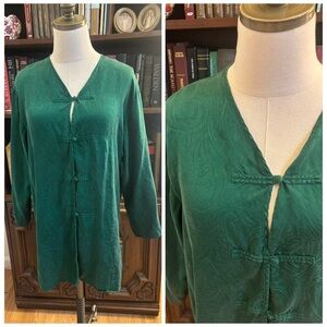VTG VS GOLD LABEL Green Paisley Silk Tang Dynasty Sleep Shirt Nightie SZ Sm